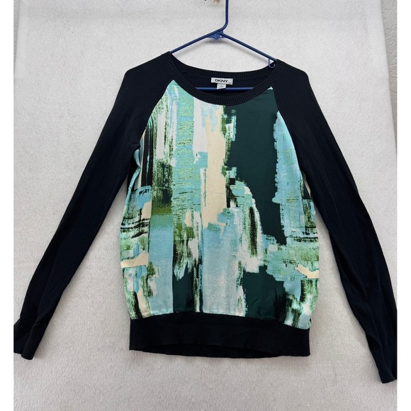 DKNY Abstract Print Sweater Long Sleeve Pullover‎ Top Knit Blouse S Casual - Picture 1 of 12